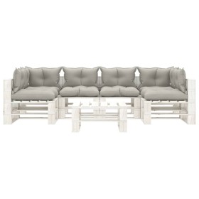vidaXL 7-tlg. Garten-Lounge-Set Paletten mit Kissen in Taupe Holz