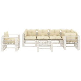 vidaXL 7-tlg. Garten-Lounge-Set Paletten mit Kissen in Creme Holz