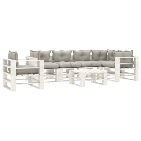vidaXL 7-tlg. Garten-Lounge-Set Paletten mit Kissen in Taupe Holz