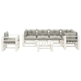 vidaXL 7-tlg. Garten-Lounge-Set Paletten mit Kissen in Taupe Holz