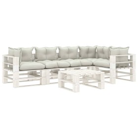 vidaXL 6-tlg. Paletten-Lounge-Set mit Kissen in Beige Holz