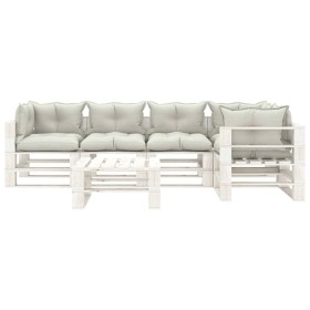 vidaXL 6-tlg. Paletten-Lounge-Set mit Kissen in Beige Holz
