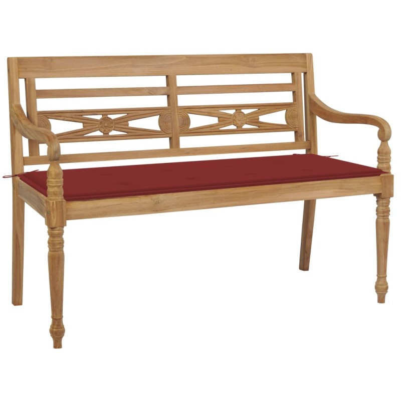 vidaXL Batavia-Gartenbank mit Rotem Kissen 120 cm Teak Massivholz vidaXL Batavia-Gartenbank mit Rotem Kissen 120 cm Teak Massivholz