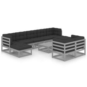 vidaXL 10-tlg. Garten-Lounge-Set mit Kissen Grau Massivholz Kiefer