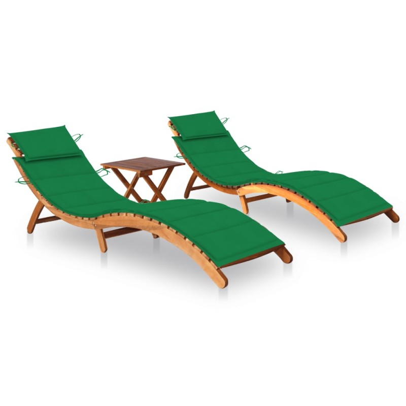 vidaXL Sonnenliegen 2 Stk. mit Tisch und Auflagen Massivholz Akazie vidaXL Sonnenliegen 2 Stk. mit Tisch und Auflagen Massivholz Akazie