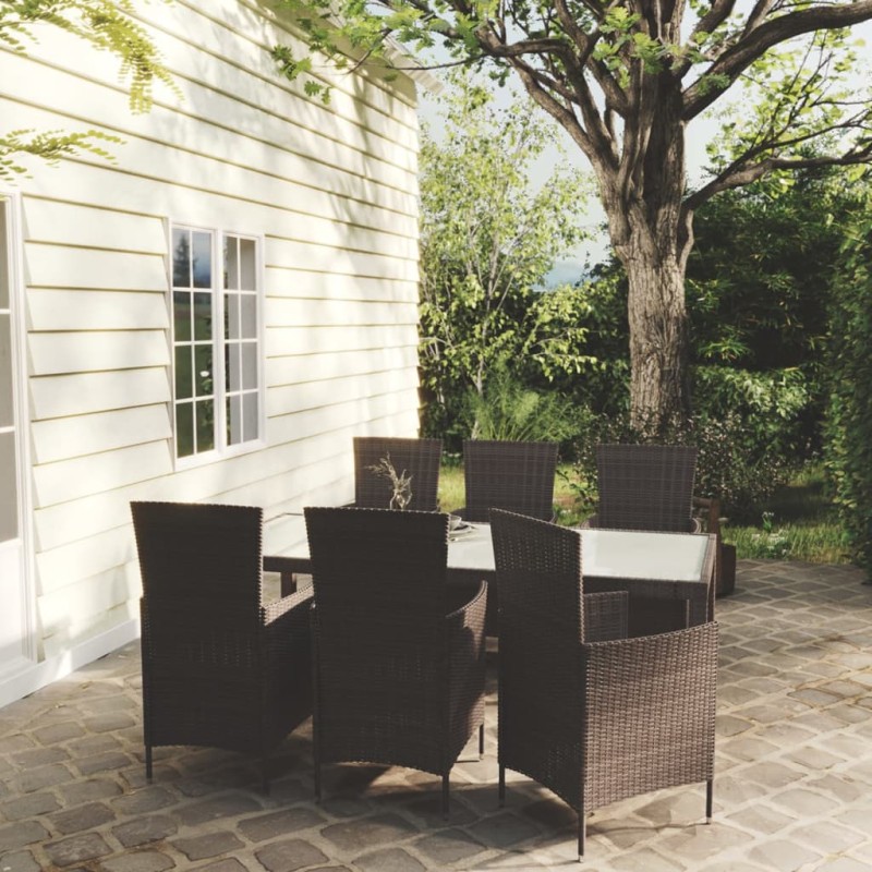 vidaXL 7-tlg. Garten-Essgruppe mit Auflagen Poly Rattan Braun vidaXL 7-tlg. Garten-Essgruppe mit Auflagen Poly Rattan Braun