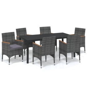 vidaXL 7-tlg. Garten-Essgruppe mit Kissen Poly Rattan Grau