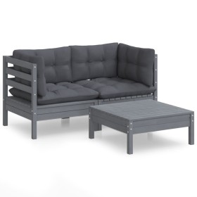 vidaXL 3-tlg. Garten-Lounge-Set mit Anthrazit Kissen Kiefernholz
