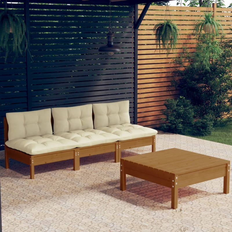 vidaXL 4-tlg. Garten-Lounge-Set mit Creme Kissen Kiefernholz vidaXL 4-tlg. Garten-Lounge-Set mit Creme Kissen Kiefernholz