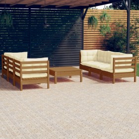vidaXL 7-tlg. Garten-Lounge-Set mit Creme Kissen Kiefernholz
