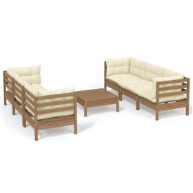 vidaXL 7-tlg. Garten-Lounge-Set mit Creme Kissen Kiefernholz