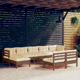 vidaXL 10-tlg. Garten-Lounge-Set mit Kissen Honigbraun Kiefernholz