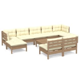 vidaXL 10-tlg. Garten-Lounge-Set mit Kissen Honigbraun Kiefernholz