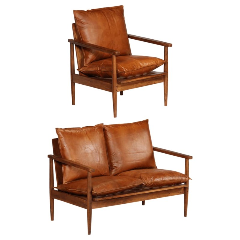vidaXL 2-tlg. Sofagarnitur Braun Echtleder und Massivholz Akazie vidaXL 2-tlg. Sofagarnitur Braun Echtleder und Massivholz Akazie