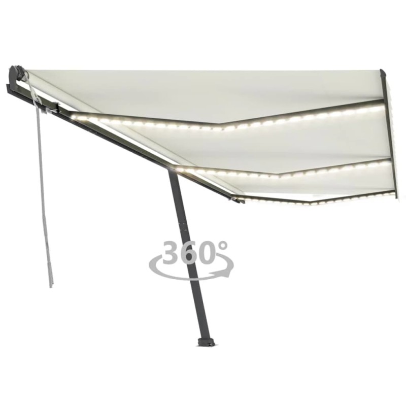 vidaXL Markise Manuell Einziehbar mit LED 600x300 cm Creme vidaXL Markise Manuell Einziehbar mit LED 600x300 cm Creme