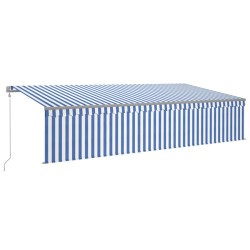 vidaXL Markise Automatisch mit Rollo LED Windsensor 6x3m Blau Weiß