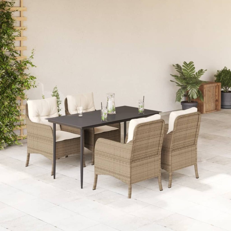 vidaXL 5-tlg. Garten-Essgruppe mit Kissen Beige Poly Rattan vidaXL 5-tlg. Garten-Essgruppe mit Kissen Beige Poly Rattan