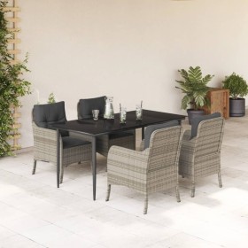 vidaXL 5-tlg. Garten-Essgruppe mit Kissen Hellgrau Poly Rattan