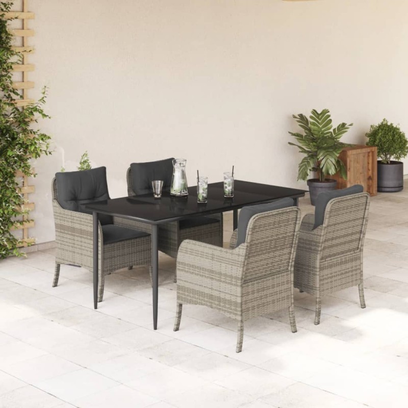 vidaXL 5-tlg. Garten-Essgruppe mit Kissen Hellgrau Poly Rattan vidaXL 5-tlg. Garten-Essgruppe mit Kissen Hellgrau Poly Rattan