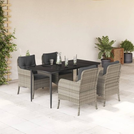 vidaXL 5-tlg. Garten-Essgruppe mit Kissen Hellgrau Poly Rattan