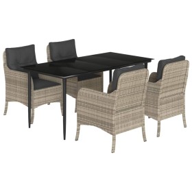 vidaXL 5-tlg. Garten-Essgruppe mit Kissen Hellgrau Poly Rattan