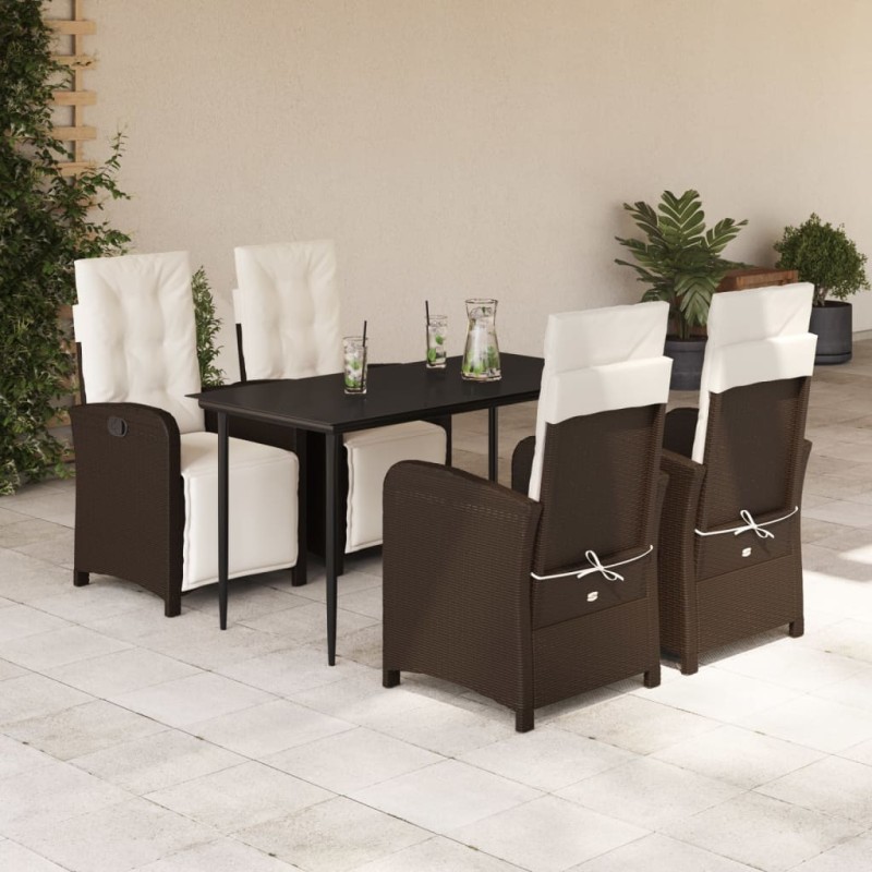 vidaXL 5-tlg. Garten-Essgruppe mit Kissen Braun Poly Rattan vidaXL 5-tlg. Garten-Essgruppe mit Kissen Braun Poly Rattan