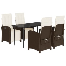 vidaXL 5-tlg. Garten-Essgruppe mit Kissen Braun Poly Rattan