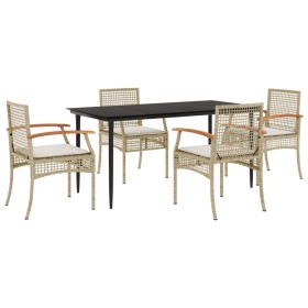 vidaXL 5-tlg. Garten-Essgruppe mit Kissen Beige Poly Rattan