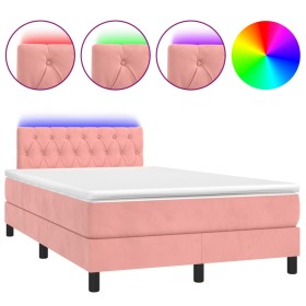 vidaXL Boxspringbett mit Matratze & LED Rosa 120x190 cm Samt