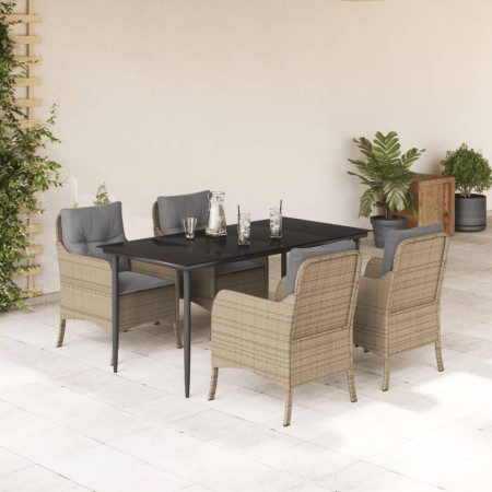 vidaXL 5-tlg. Garten-Essgruppe mit Kissen Beige Poly Rattan