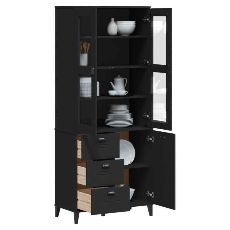 vidaXL Highboard VIKEN Schwarz 80x40x190 cm Massivholz Kiefer vidaXL Highboard VIKEN Schwarz 80x40x190 cm Massivholz Kiefer