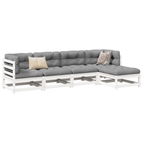 vidaXL 5-tlg. Garten-Sofagarnitur Weiß Massivholz Kiefer