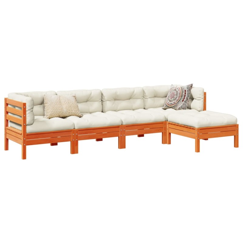 vidaXL 5-tlg. Garten-Sofagarnitur mit Kissen Wachsbraun Kiefernholz vidaXL 5-tlg. Garten-Sofagarnitur mit Kissen Wachsbraun Kiefernholz