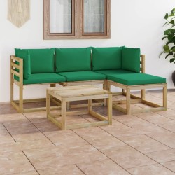 vidaXL 5-tlg. Garten-Lounge-Set mit Grünen Kissen