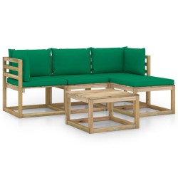 vidaXL 5-tlg. Garten-Lounge-Set mit Grünen Kissen