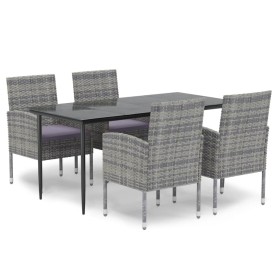 vidaXL 5-tlg. Garten-Essgruppe mit Kissen Anthrazit Poly Rattan