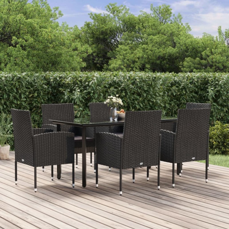 vidaXL 7-tlg. Garten-Essgruppe mit Kissen Schwarz Poly Rattan vidaXL 7-tlg. Garten-Essgruppe mit Kissen Schwarz Poly Rattan