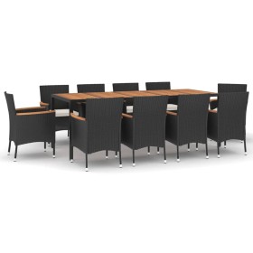 vidaXL 11-tlg. Garten-Essgruppe mit Kissen Schwarz Poly Rattan