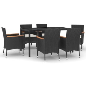 vidaXL 7-tlg. Garten-Essgruppe mit Kissen Schwarz Poly Rattan