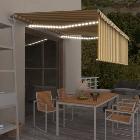 vidaXL Markise Automatisch mit Rollo LED Windsensor 4x3m Gelb Weiß 