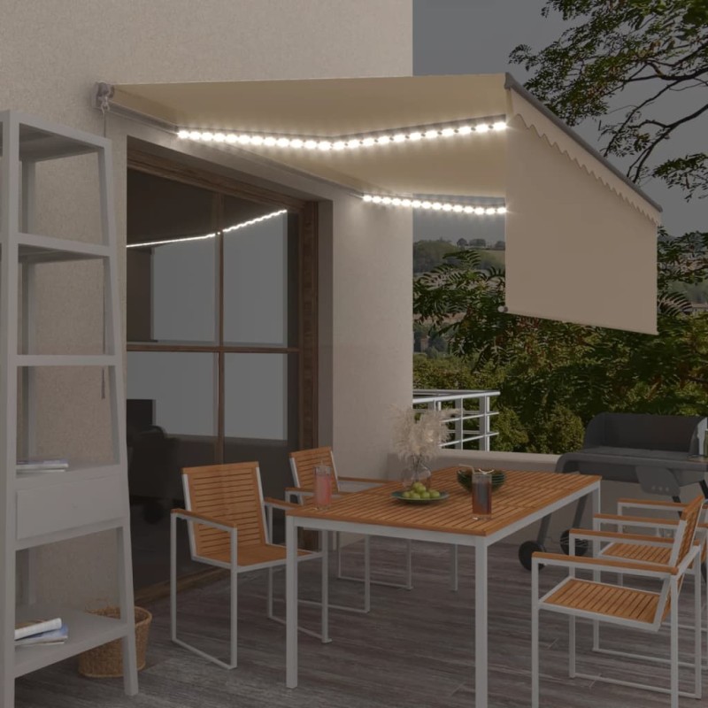 vidaXL Markise Manuell Einziehbar mit Rollo & LED 4x3 m Creme vidaXL Markise Manuell Einziehbar mit Rollo & LED 4x3 m Creme