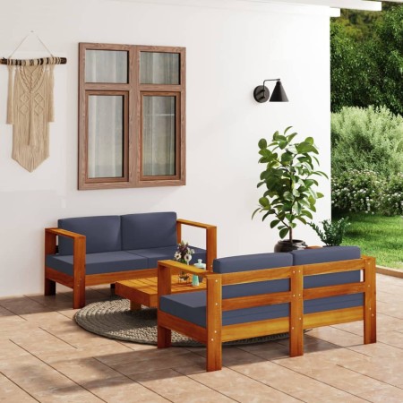 vidaXL 3-tlg. Garten-Lounge-Set mit Dunkelgrauen Kissen Massivholz