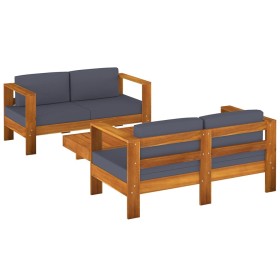 vidaXL 3-tlg. Garten-Lounge-Set mit Dunkelgrauen Kissen Massivholz