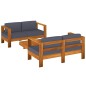 vidaXL 3-tlg. Garten-Lounge-Set mit Dunkelgrauen Kissen Massivholz vidaXL 3-tlg. Garten-Lounge-Set mit Dunkelgrauen Kissen Massivholz
