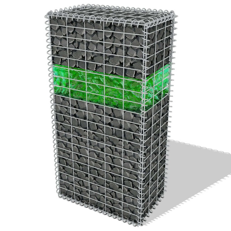 vidaXL Gabionenwand mit Glassteinen und LED-Lampe 50x30x100 cm vidaXL Gabionenwand mit Glassteinen und LED-Lampe 50x30x100 cm