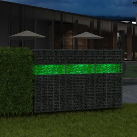 vidaXL Gabionenwand mit Glassteinen und LED-Lampe 50x30x100 cm