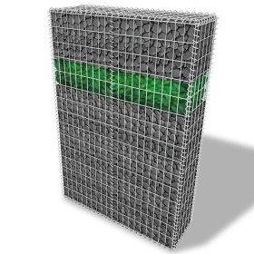vidaXL Gabionenwand mit Glassteinen und LED-Lampe 100x30x150 cm