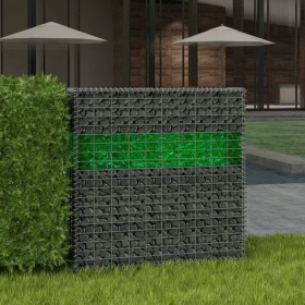 vidaXL Gabionenwand mit Glassteinen und LED-Lampe 100x30x150 cm