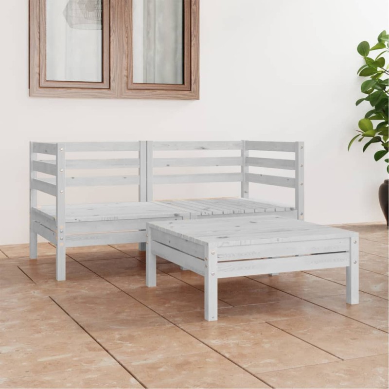 vidaXL 3-tlg. Garten-Lounge-Set Weiß Kiefer Massivholz vidaXL 3-tlg. Garten-Lounge-Set Weiß Kiefer Massivholz