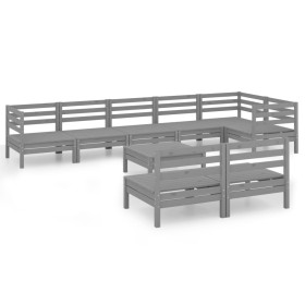 vidaXL 9-tlg. Garten-Lounge-Set Massivholz Kiefer Grau